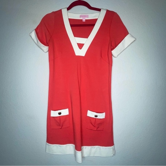 Lilly Pulitzer Orange White Mini Mod Shift Dress 1960's Garden Party 0 Vintage - Picture 3 of 11
